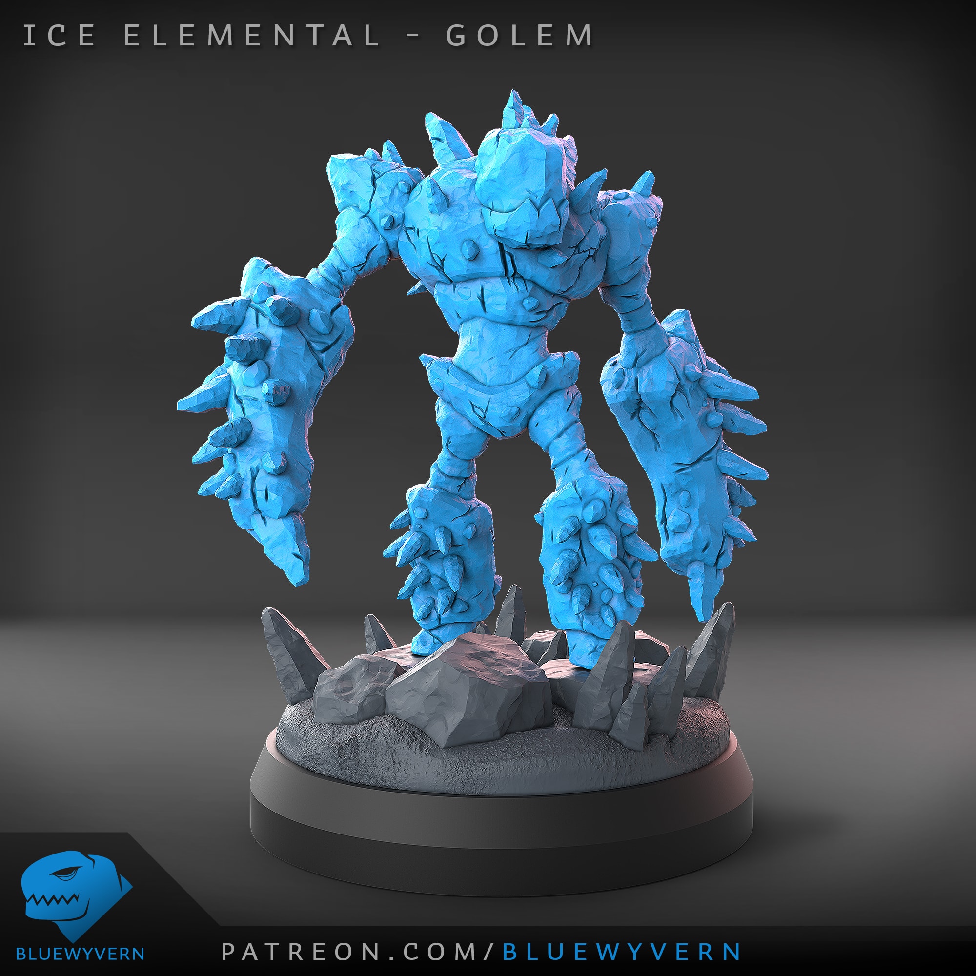 3D PrintedResin Miniature D&D Dungeons and Dragons Pathfinders Ice and Snow Elemental Golem EC3D Icewind Dale Wilds of Wintertide